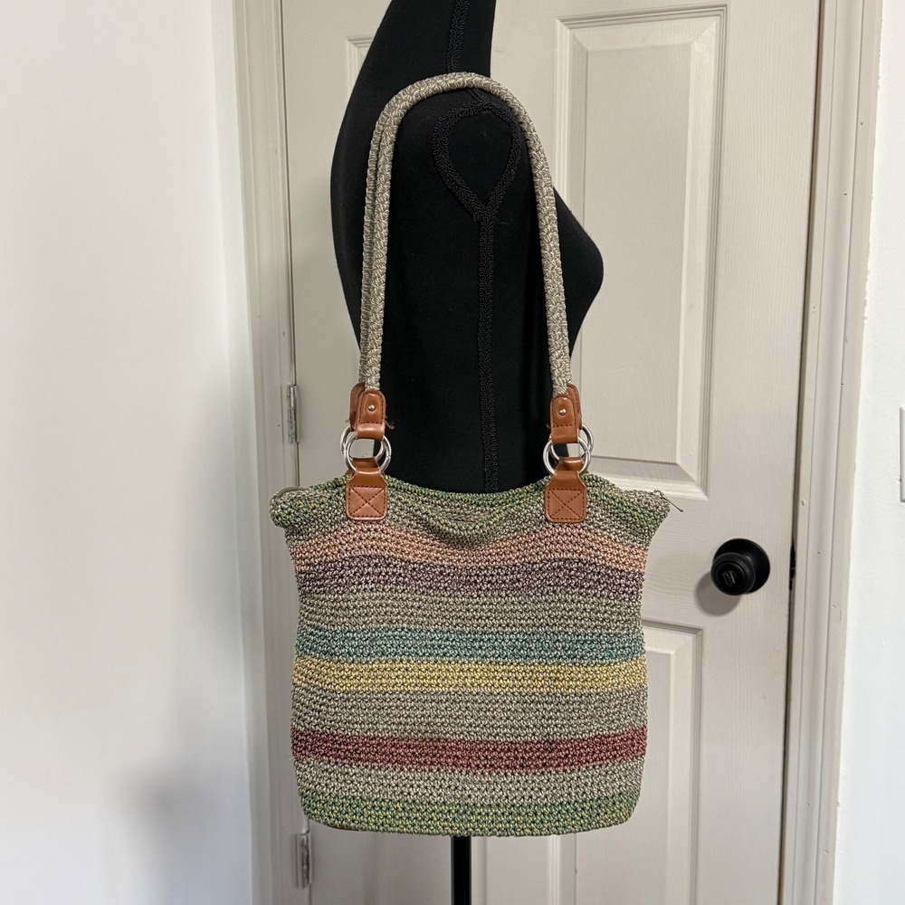 Croft Barrow Tote Bag Womens Multicolor Boho Crochet Artisan Coastal Festival